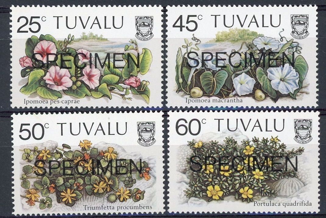 Тувалу 1984 флора растения пляжные цветы надпечатка (образец)