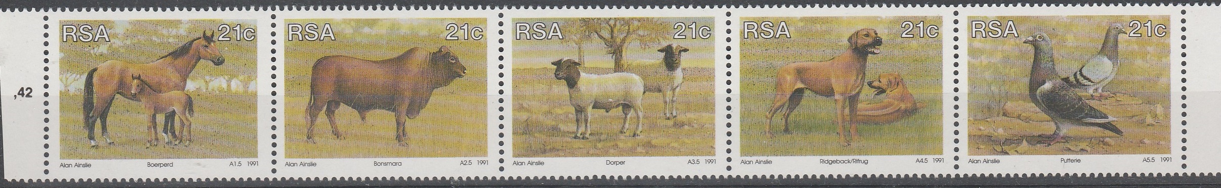 Южная Африка RSA 1991 фауна лошади, собаки, овцы