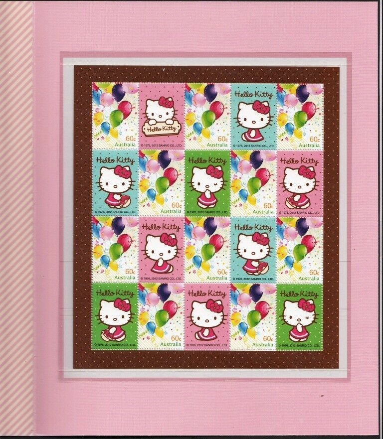 Австралия 2012 сказка мультфильм японский персонаж Hello Kitty в сувенирной упаковке лист 10 марок с купонами