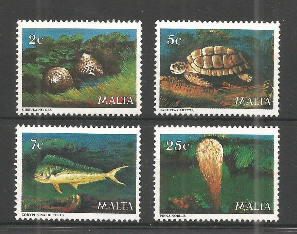 Мальта 1979 морская фауна черепаха, раковины, рыбы