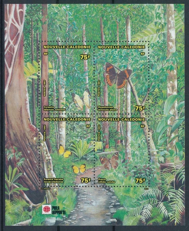 Новая Каледония 1991 фауна насекомые бабочки, флора растения филвыставка