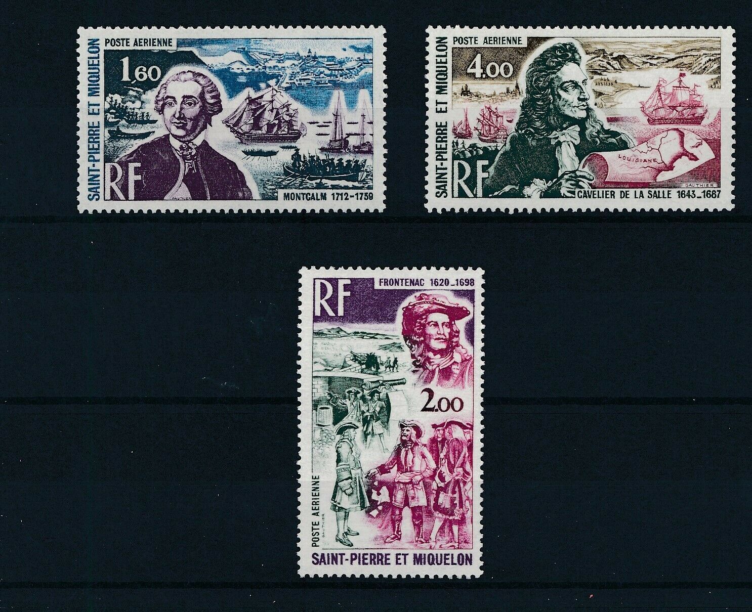 Сен-Пьер и Микелон 1973 транспорт корабли путешественник Ла Саль 330- летие, военачальники Фронтенак, Монкальм