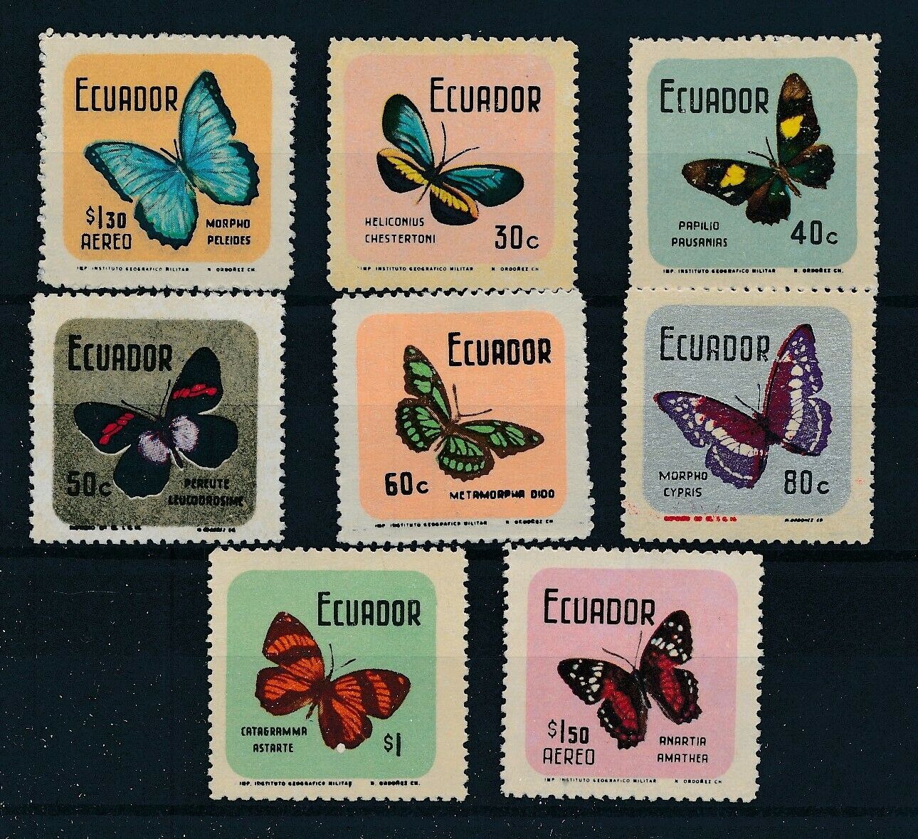 Эквадор 1969 - 1970 фауна насекомые бабочки н.с. (2 м.)