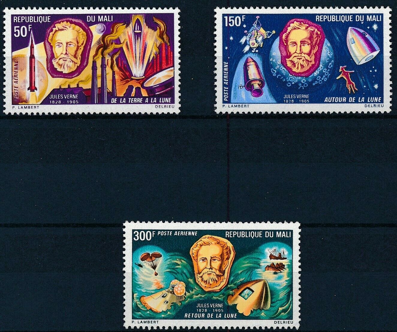 Мали 1970 литература писатель Жюль Верн «С Земли на Луну прямым путём за 97 часов 20 минут», космос