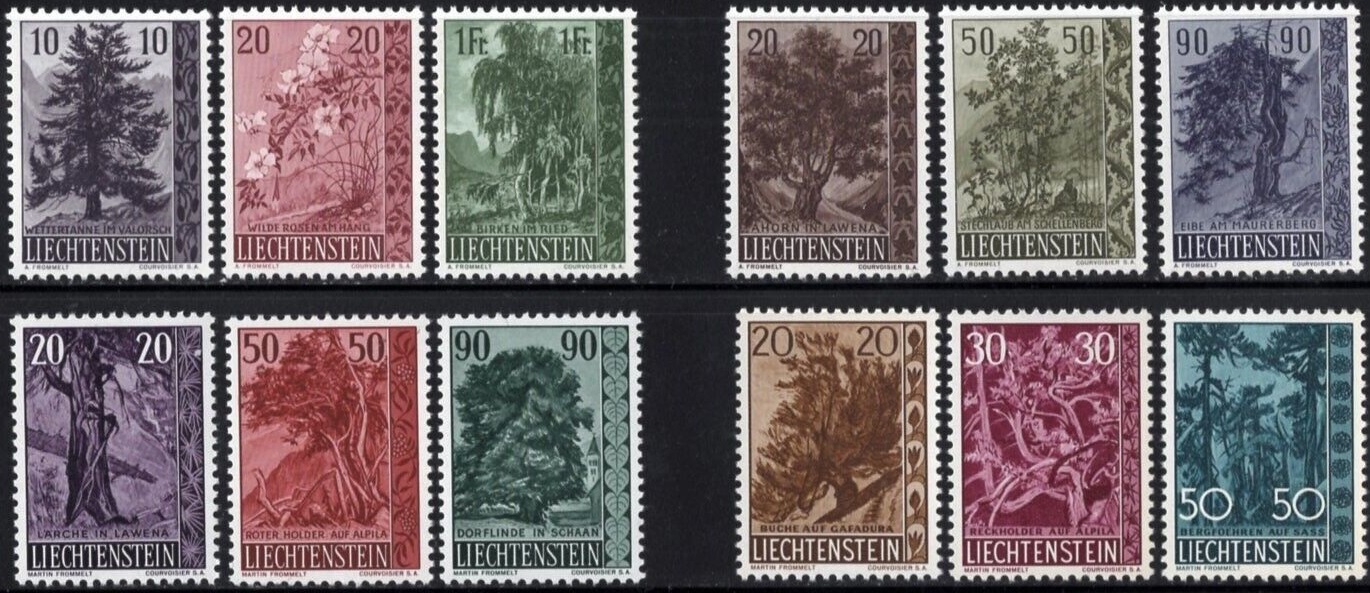 Лихтенштейн 1957 - 1960 флора растения кустарники, деревья
