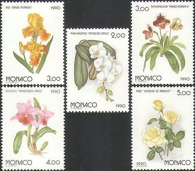 Монако 1990 флора растения садовые цветы орхидеи розы ирисы