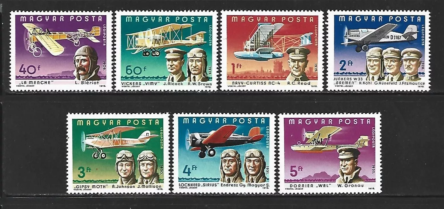 Венгрия 1978 транспорт авиация история первые авиаторы, самолеты. 75 лет моторной авиации