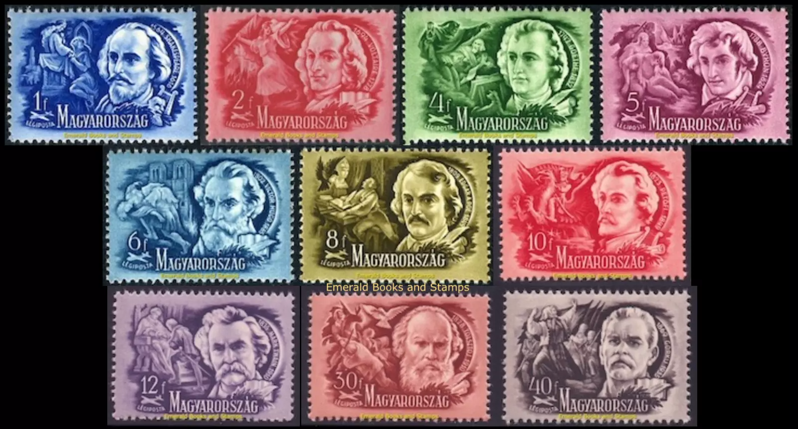 Венгрия 1948 литература знаменитые писатели Л. Толстой, М. Твен, В. Гюго, У. Шекспир и др., сцены из произведений