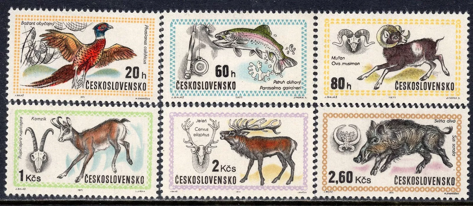 Чехословакия 1971 фауна дикие животные птицы рыбы, охота рыбалка Всемирная охотничья выставка