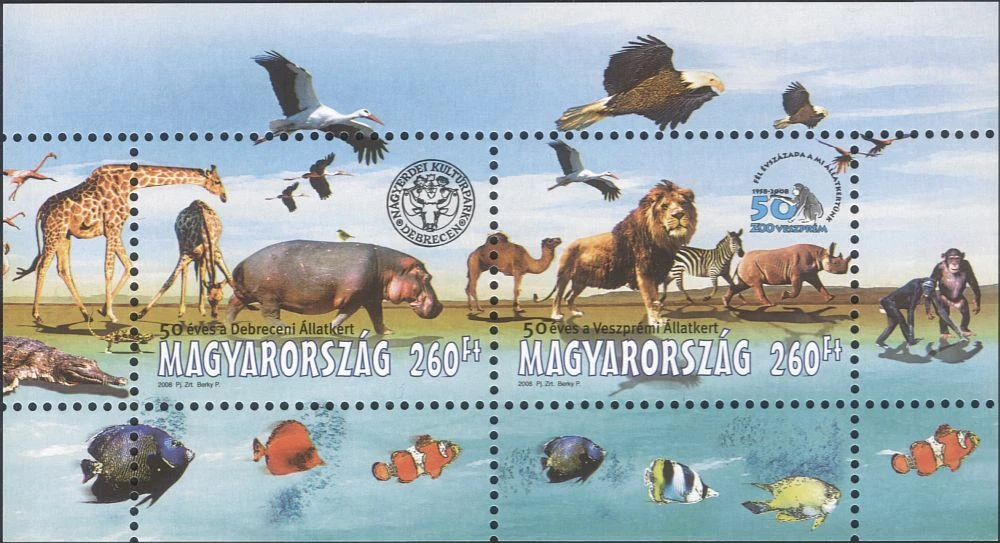 Венгрия 2008 фауна дикие животные птицы рыбы  зоопарков Дебрецена и Вешпрема
