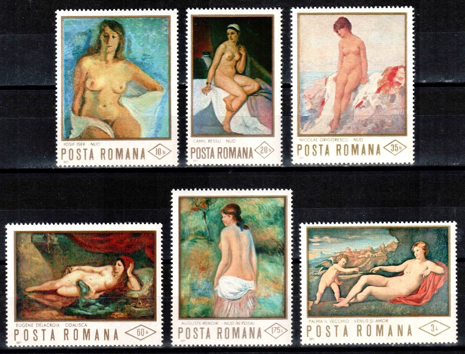 Румыния 1971 искусство живопись Бронзино, Ренуар, Делакруа, Григореску и др. Обнаженные