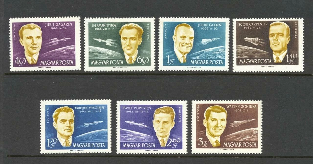 Венгрия 1962 космос первые космонавты, астронавты Гагарин, Титов, Николаев, Попович, Гленн и др.