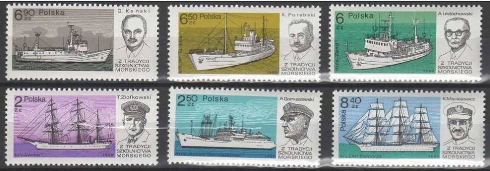 Польша 1980 транспорт корабли парусники торговые суда, капитаны